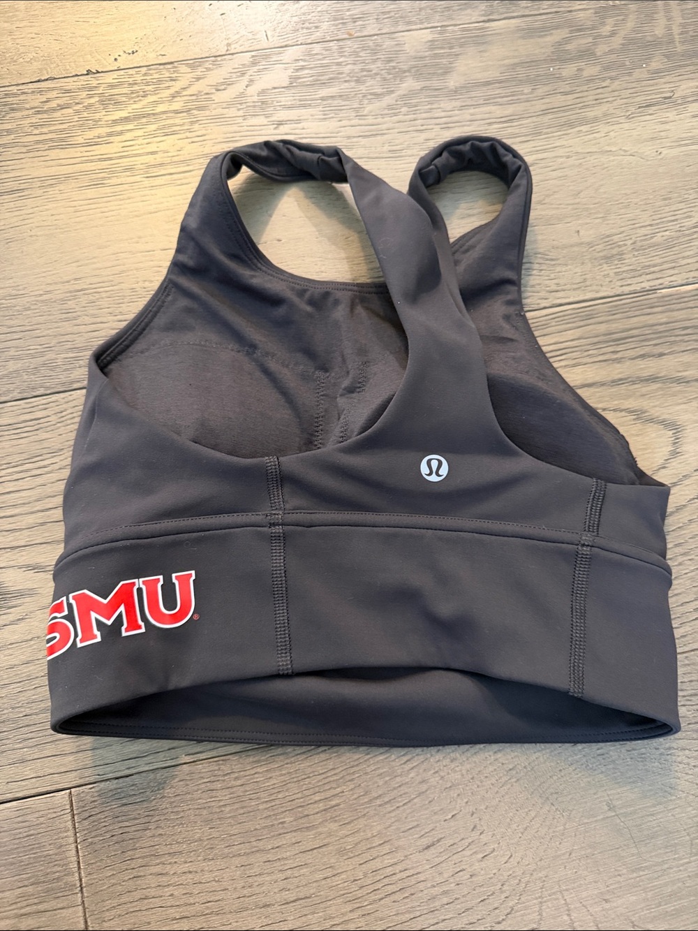 lululemon athletica Black Racerback Sports Bra with SMU logo dark grey 4